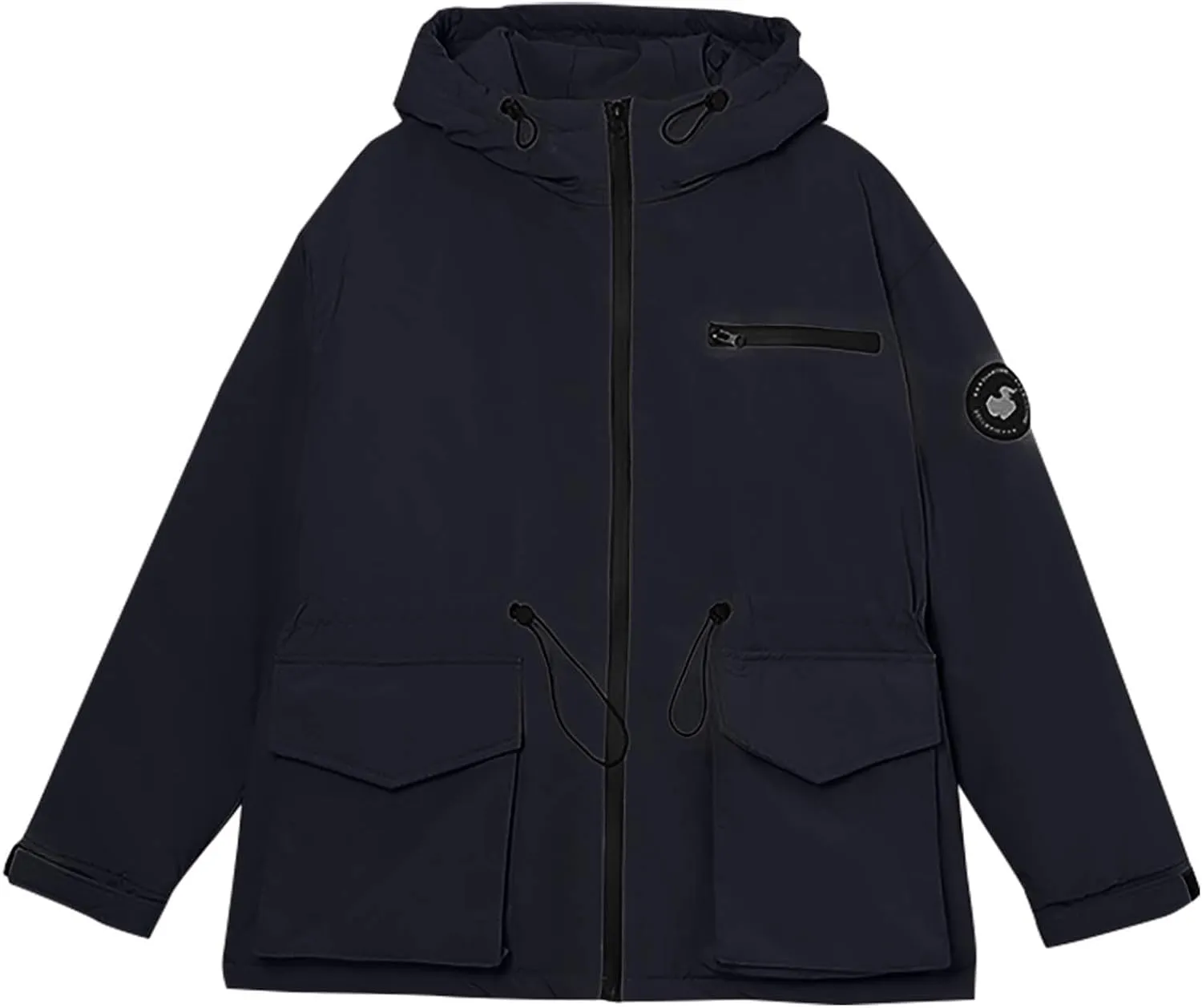 Windproof Down Jacket Women Solid Color Waterproof Tunic Drawstring Overcoats Winter Warm Outfits with Multi Pockets