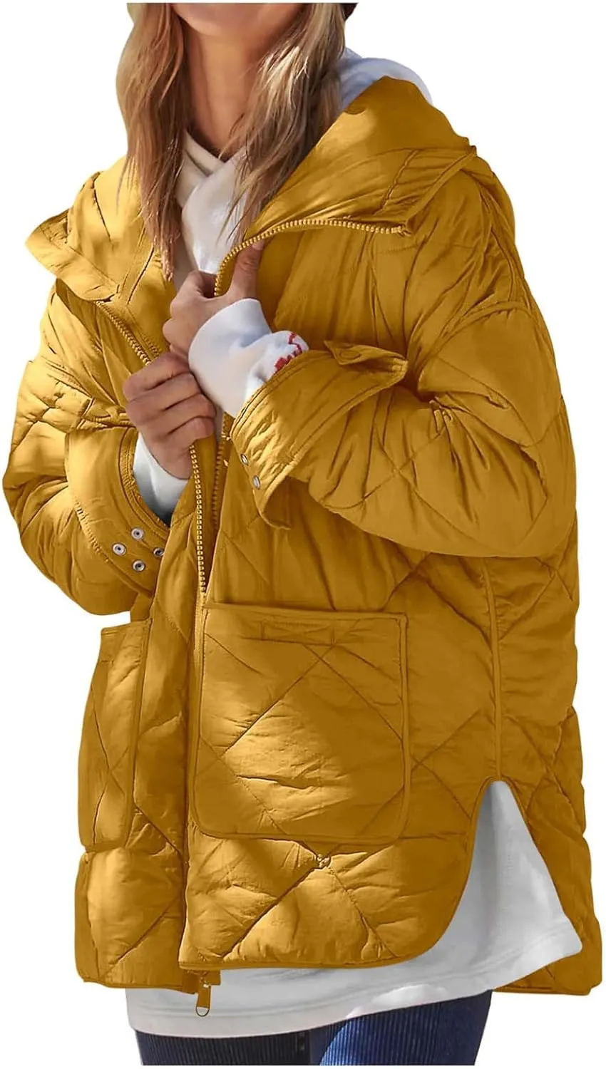Winter Down Coat Women Quilted Puffer Jackets Thicken Warm Coats Zip Up Hood Jacket Stand Collar Outwear with Pockets