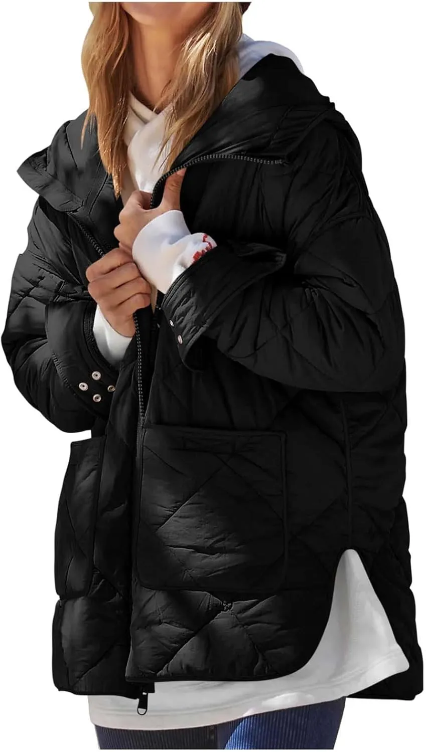 Winter Down Coat Women Quilted Puffer Jackets Thicken Warm Coats Zip Up Hood Jacket Stand Collar Outwear with Pockets