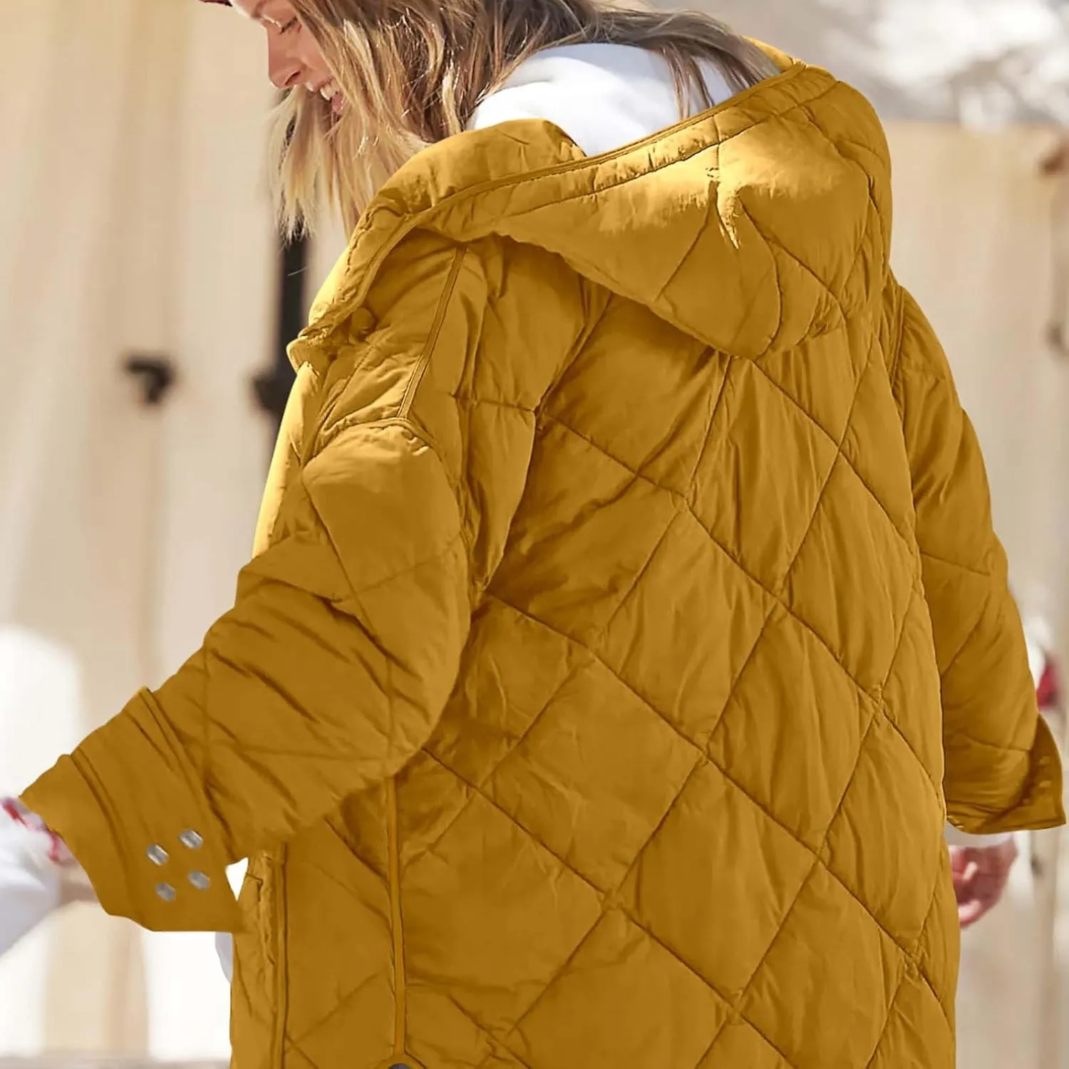 Winter Down Coat Women Quilted Puffer Jackets Thicken Warm Coats Zip Up Hood Jacket Stand Collar Outwear with Pockets