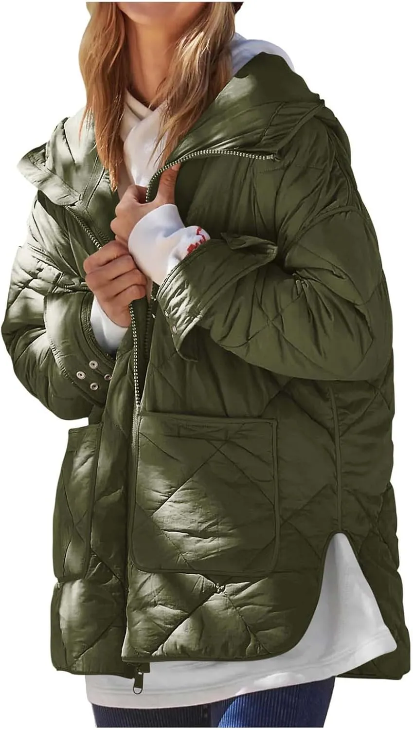 Winter Down Coat Women Quilted Puffer Jackets Thicken Warm Coats Zip Up Hood Jacket Stand Collar Outwear with Pockets