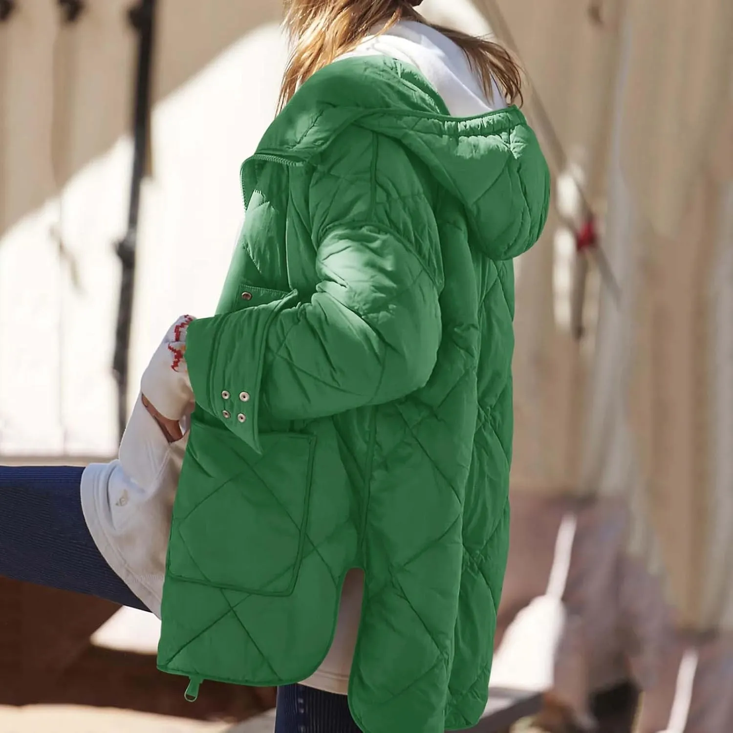 Winter Down Coat Women Quilted Puffer Jackets Thicken Warm Coats Zip Up Hood Jacket Stand Collar Outwear with Pockets