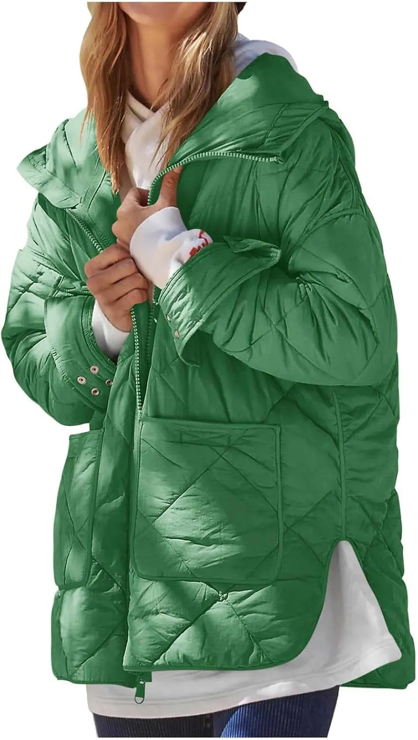 Winter Down Coat Women Quilted Puffer Jackets Thicken Warm Coats Zip Up Hood Jacket Stand Collar Outwear with Pockets