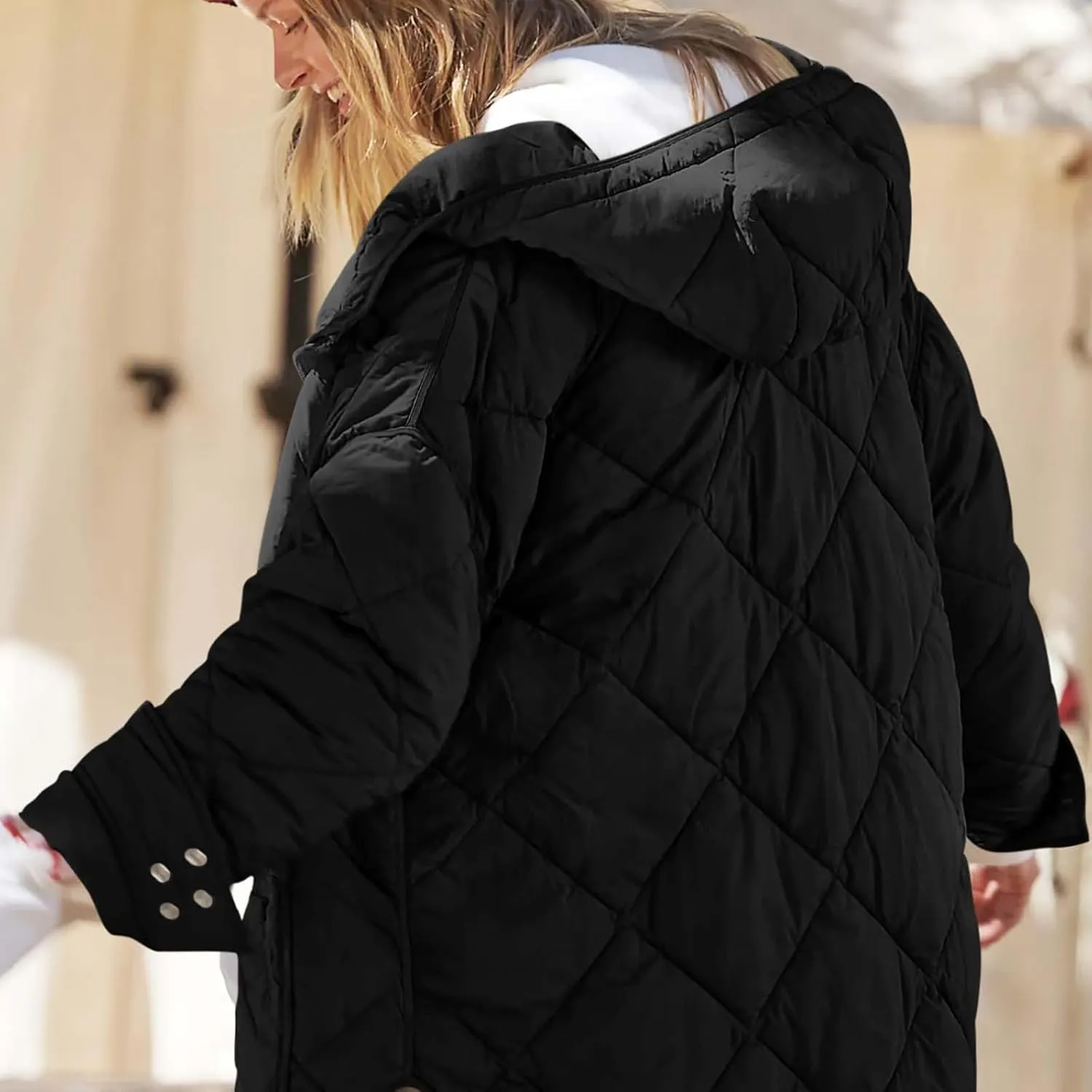 Winter Down Coat Women Quilted Puffer Jackets Thicken Warm Coats Zip Up Hood Jacket Stand Collar Outwear with Pockets