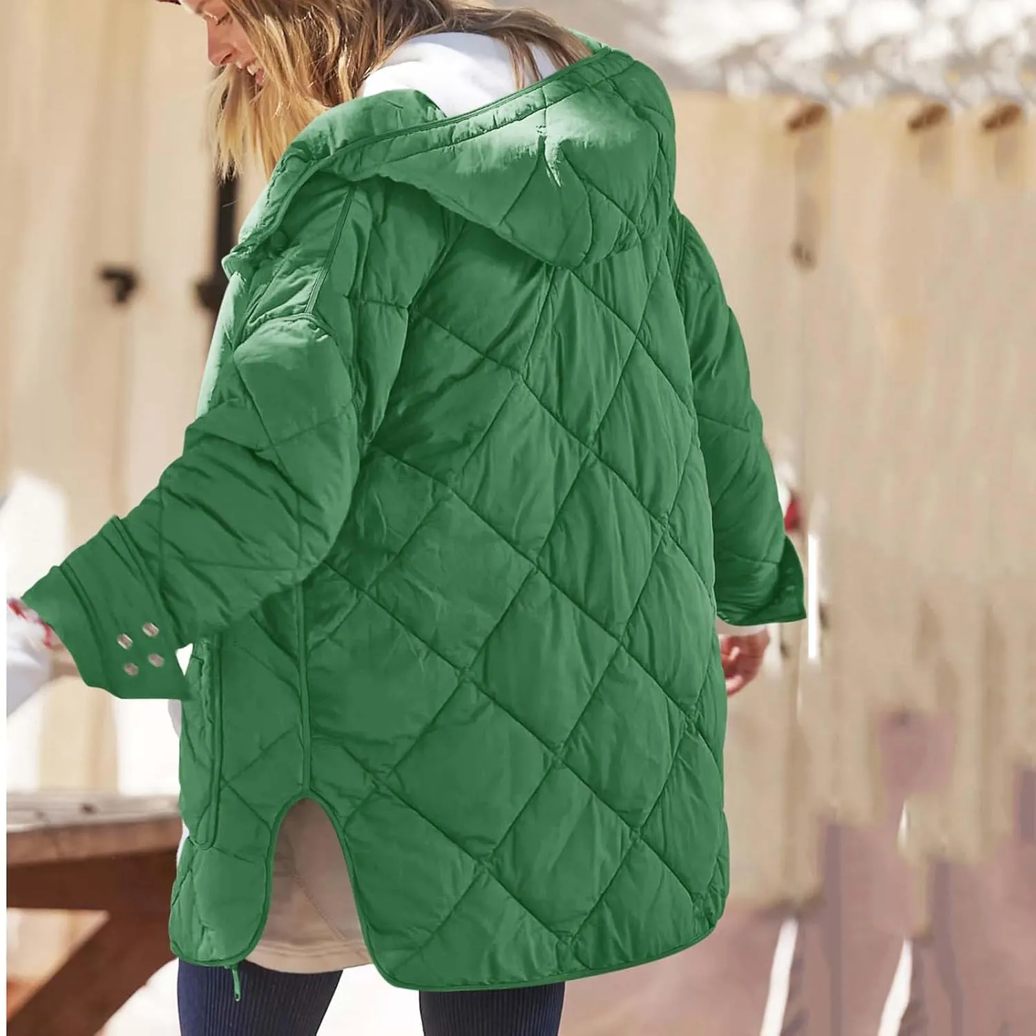 Winter Down Coat Women Quilted Puffer Jackets Thicken Warm Coats Zip Up Hood Jacket Stand Collar Outwear with Pockets