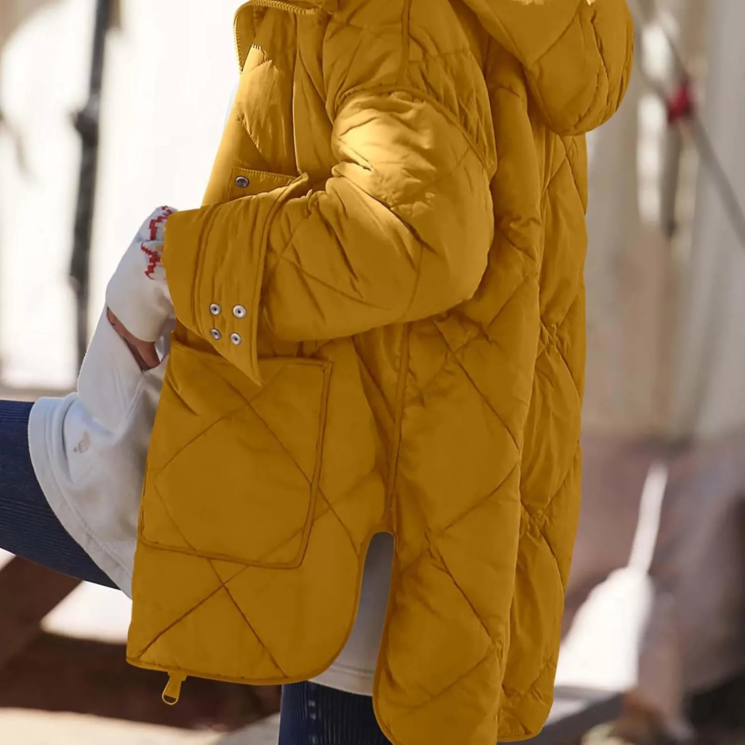 Winter Down Coat Women Quilted Puffer Jackets Thicken Warm Coats Zip Up Hood Jacket Stand Collar Outwear with Pockets