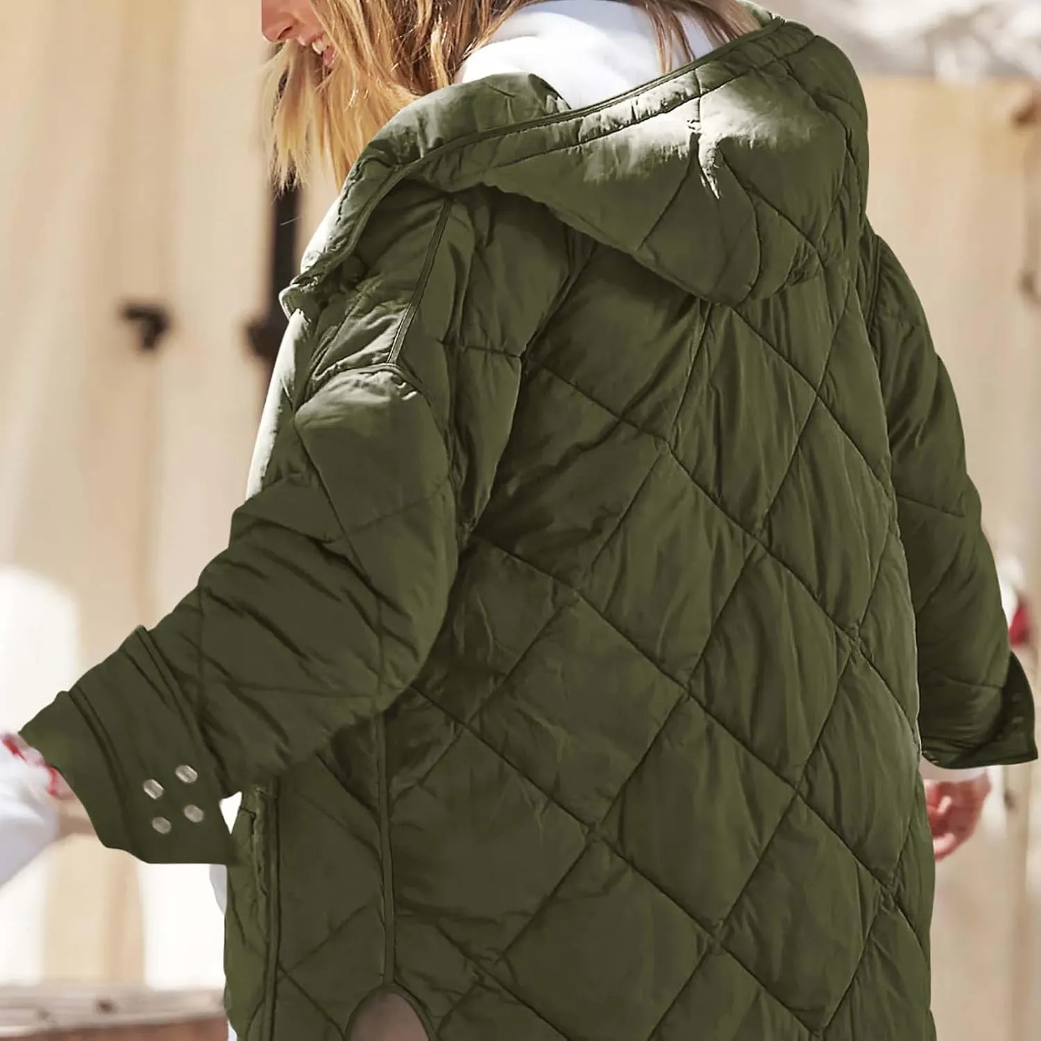Winter Down Coat Women Quilted Puffer Jackets Thicken Warm Coats Zip Up Hood Jacket Stand Collar Outwear with Pockets