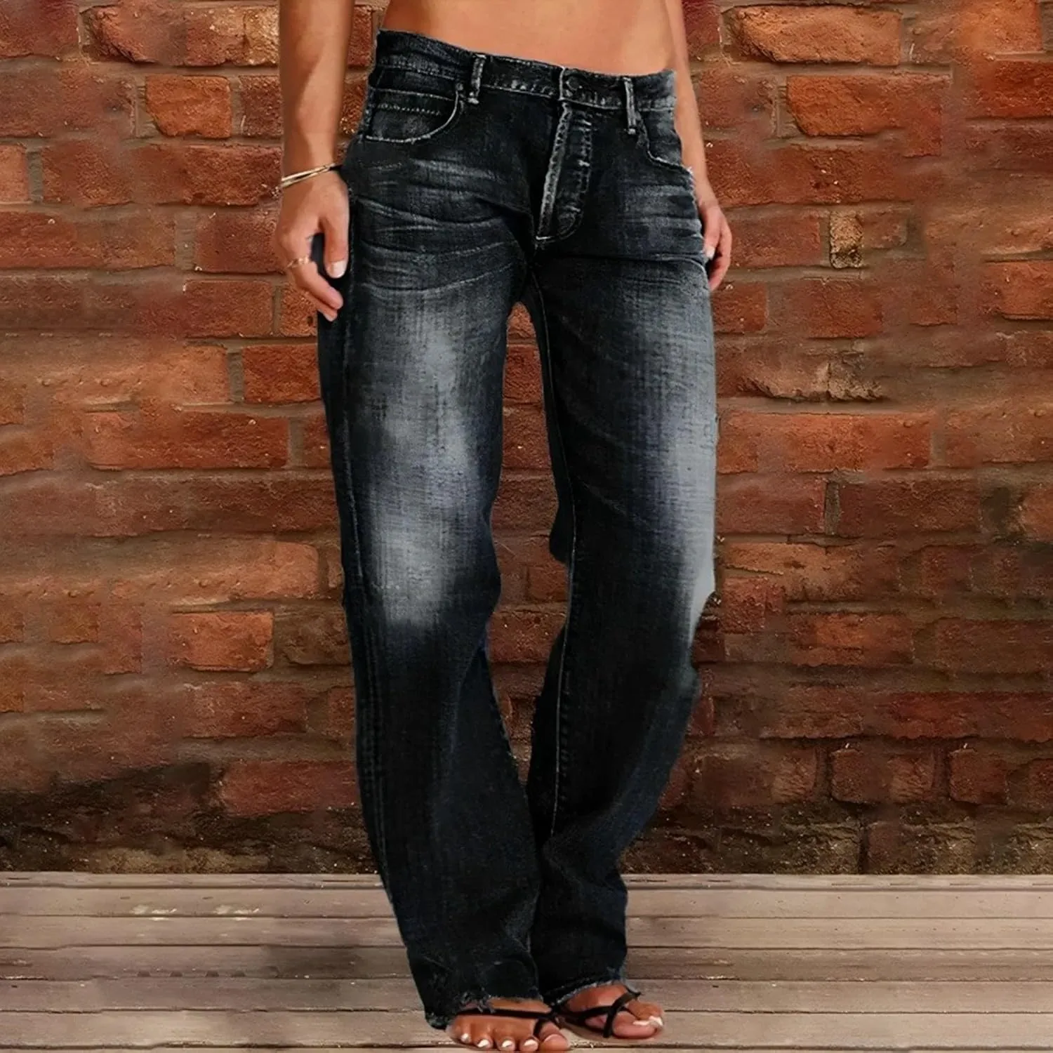 Women Baggy Boyfriend Jeans Pant Mid Rise Bootcut Jean High Waisted Jeans Flare Stretch Boyfriend Casual Denim Pants