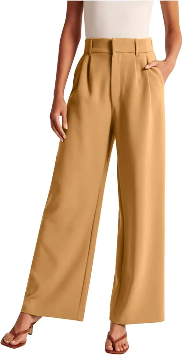 Womens Baggy Dress Pants High Waist Wide Leg Pants Straight Long Trouser Trendy Causal Work Trousers with Pockets