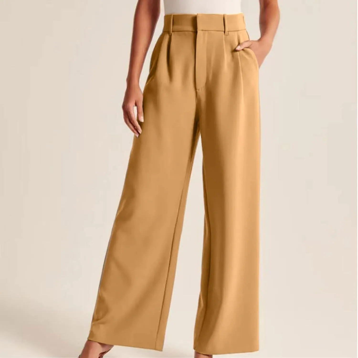 Womens Baggy Dress Pants High Waist Wide Leg Pants Straight Long Trouser Trendy Causal Work Trousers with Pockets