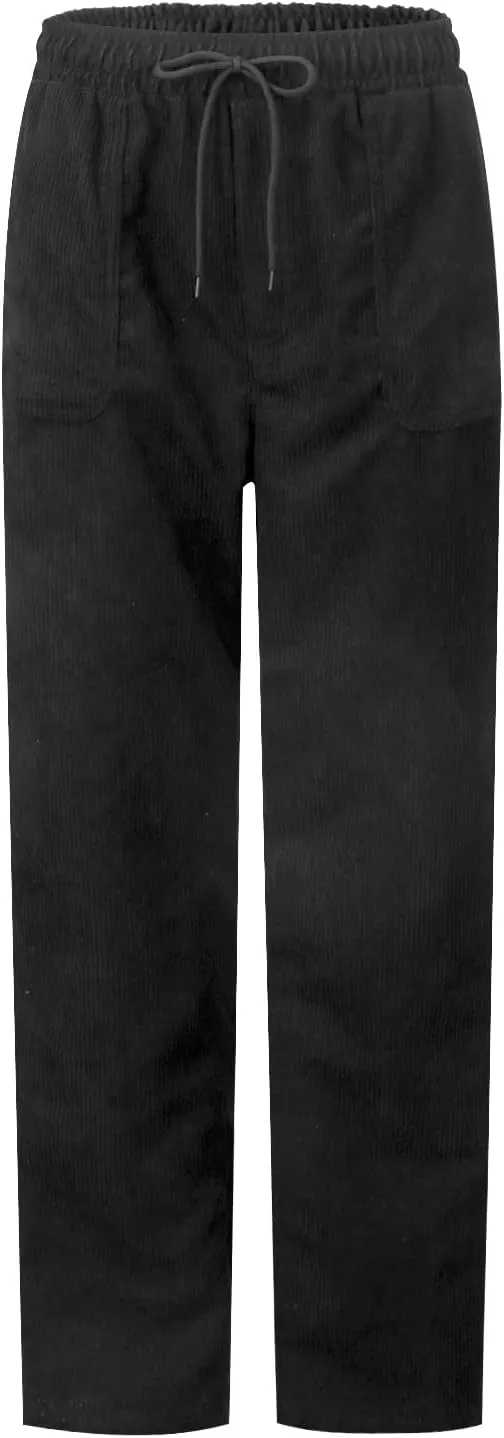 Womens Corduroy Pants Straight Leg Trouser Pants Elastic Waist Relaxed Fit Comfy Casual Work Pants with Pockets