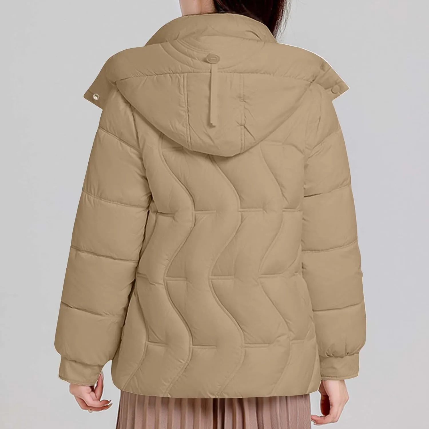 Women's Cropped Quilted Puffer Jackets Detachable Hooded Winter Coats Plus Size Down Jackets Warm Snowboard Outerwear
