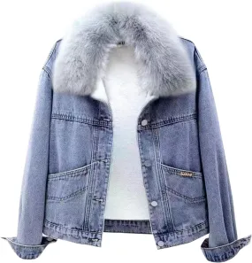 Womens Sherpa Fleece Lined Hoodie Denim Jacket 2022 Winter Jean Jacket Coats Oversized Long Sleeve Trucker Jacket Coat