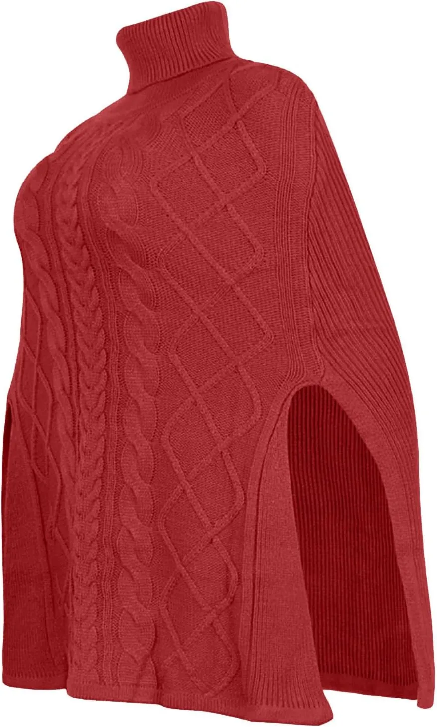 Women's Turtleneck Sweaters Chunky Cable Knit Pullover 2023 Fall Fashion Side Slit Poncho Sweater Shawl Top